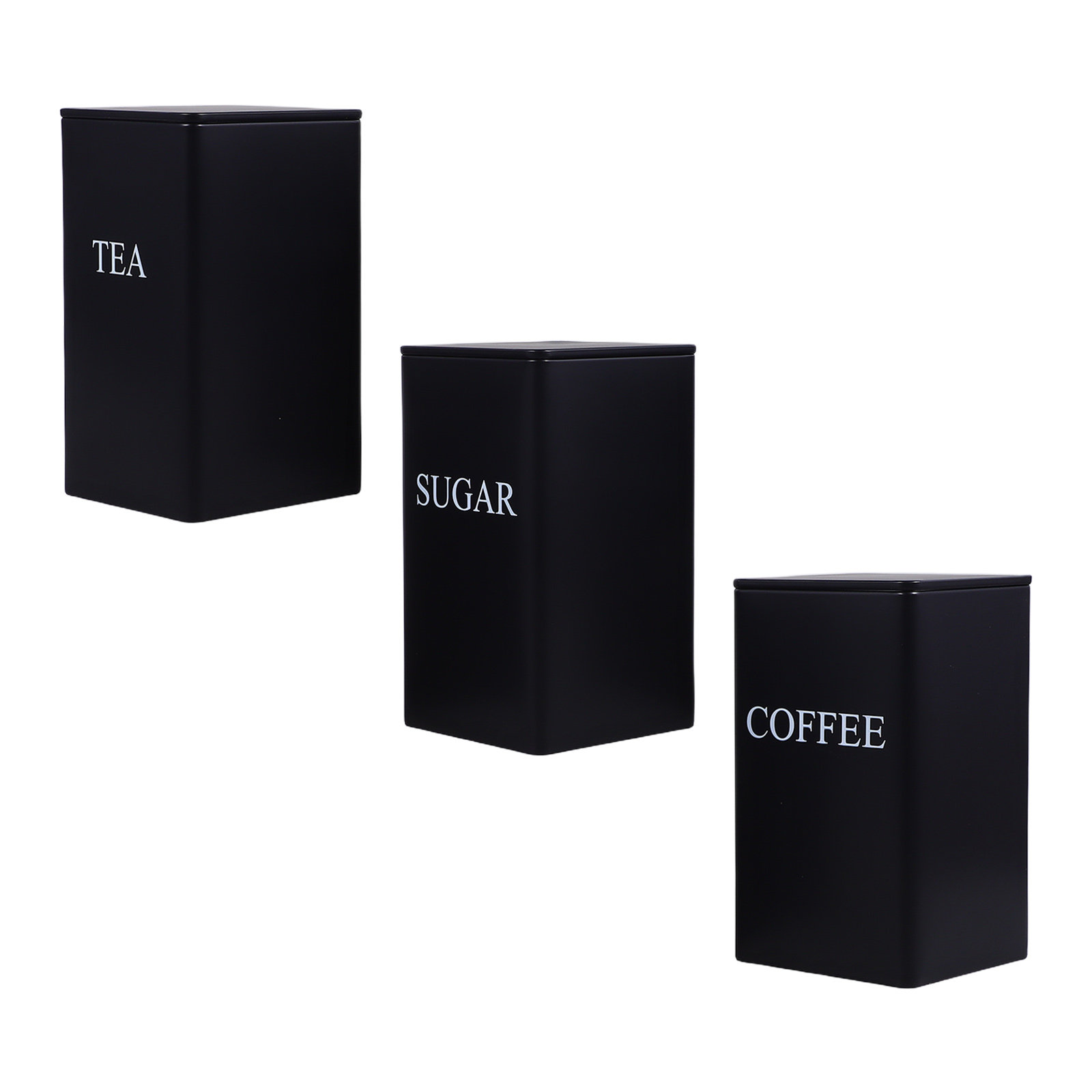 Coffee Tea And Sugar Set - 3Pcs Kitchen Storage Canisters Metal Black