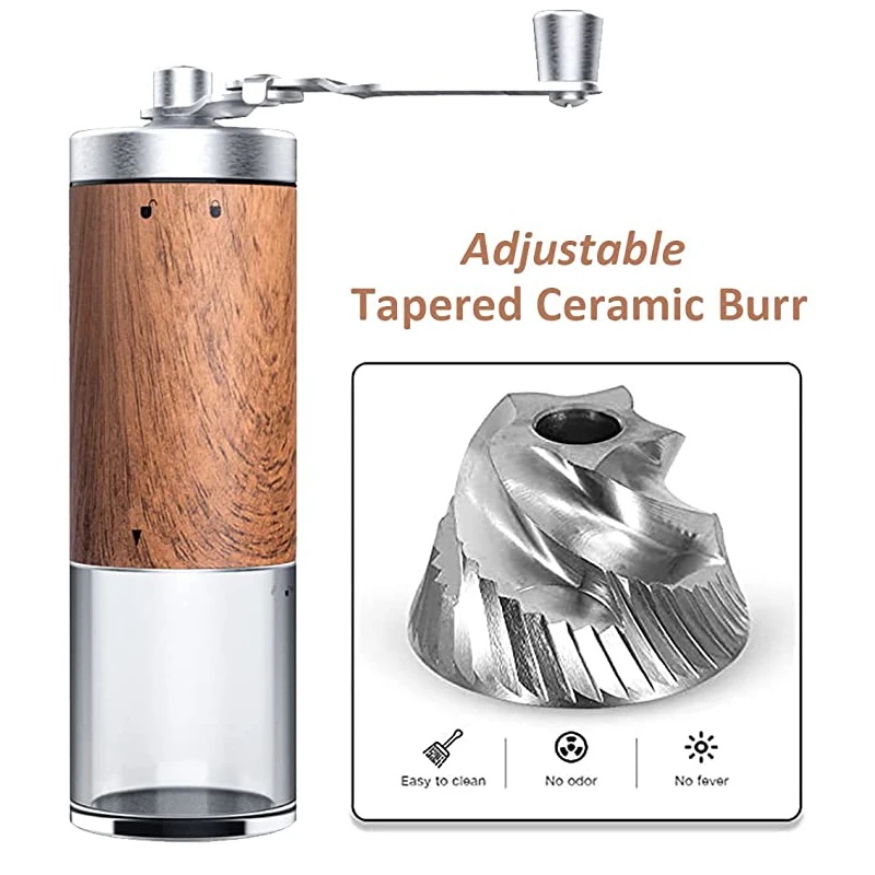 Portable Wood‑Grain Manual Cof - Burr Hand Grinder recension och pris