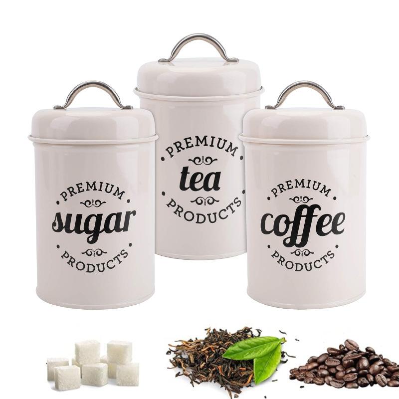 3Pcs Metal Round Kitchen Conta - Coffee Tea Sugar recension och pris