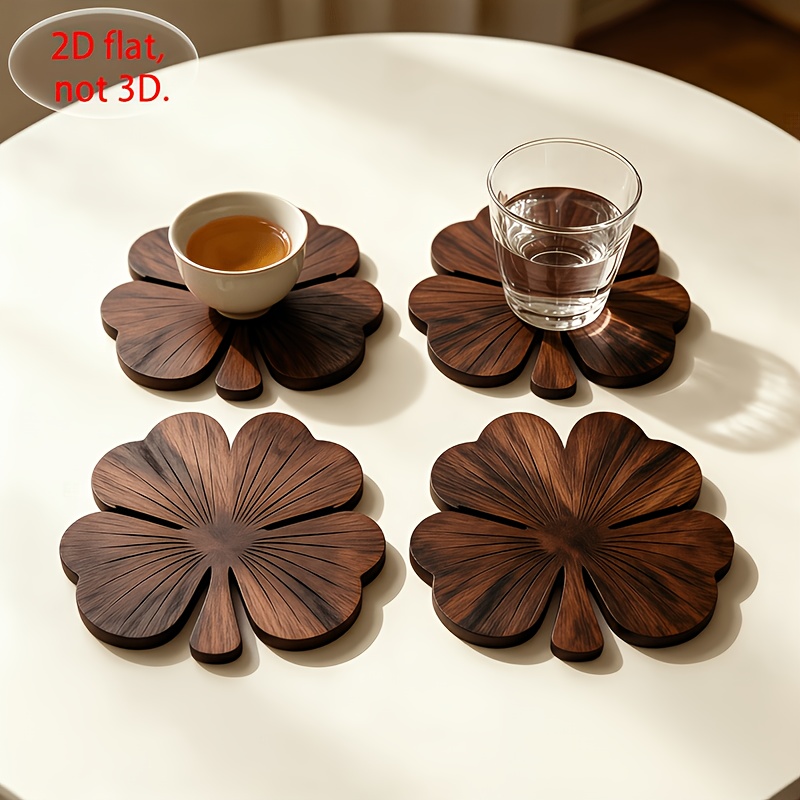 4Pcs 2D Flat Clover Wooden Coa - Coffee Tea And Sugar Set recension och pris