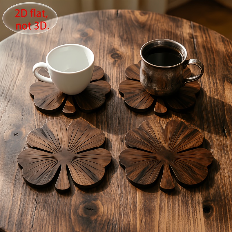 4Pcs 2D Flat Clover Wooden Coa - Coffee Tea And Sugar Set recension och pris