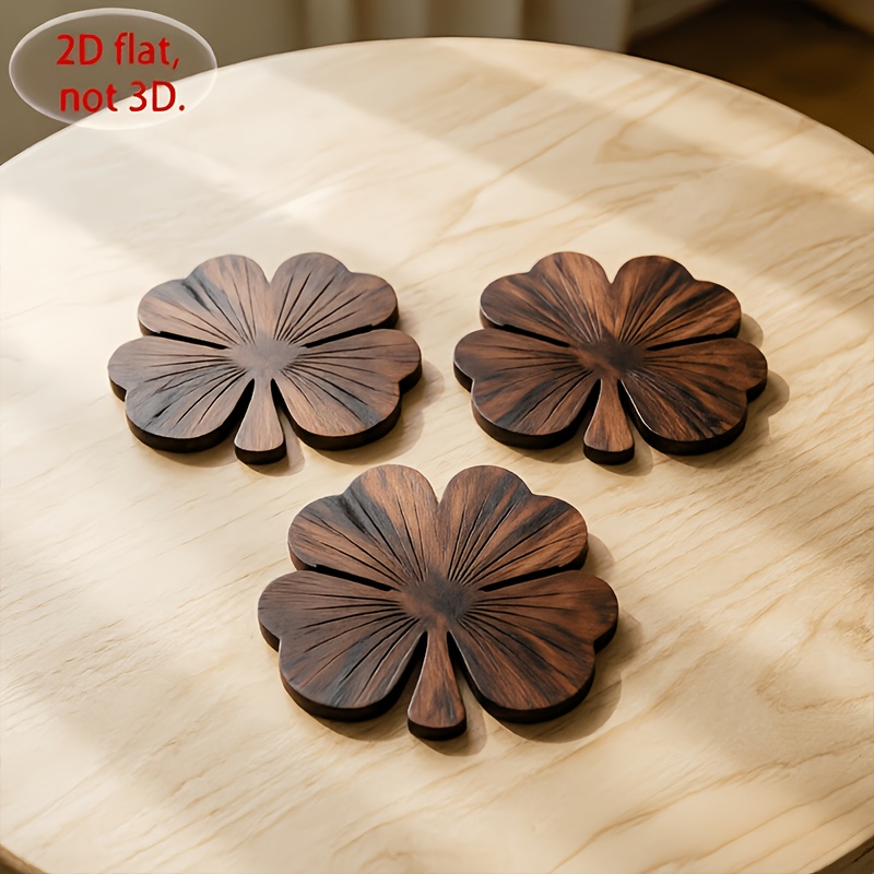 4Pcs 2D Flat Clover Wooden Coa - Coffee Tea And Sugar Set recension och pris