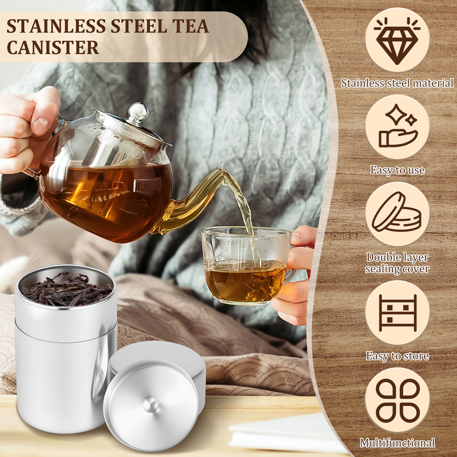 Stainless Steel Tea Leaf Tins  - Coffee Tea Sugar recension och pris